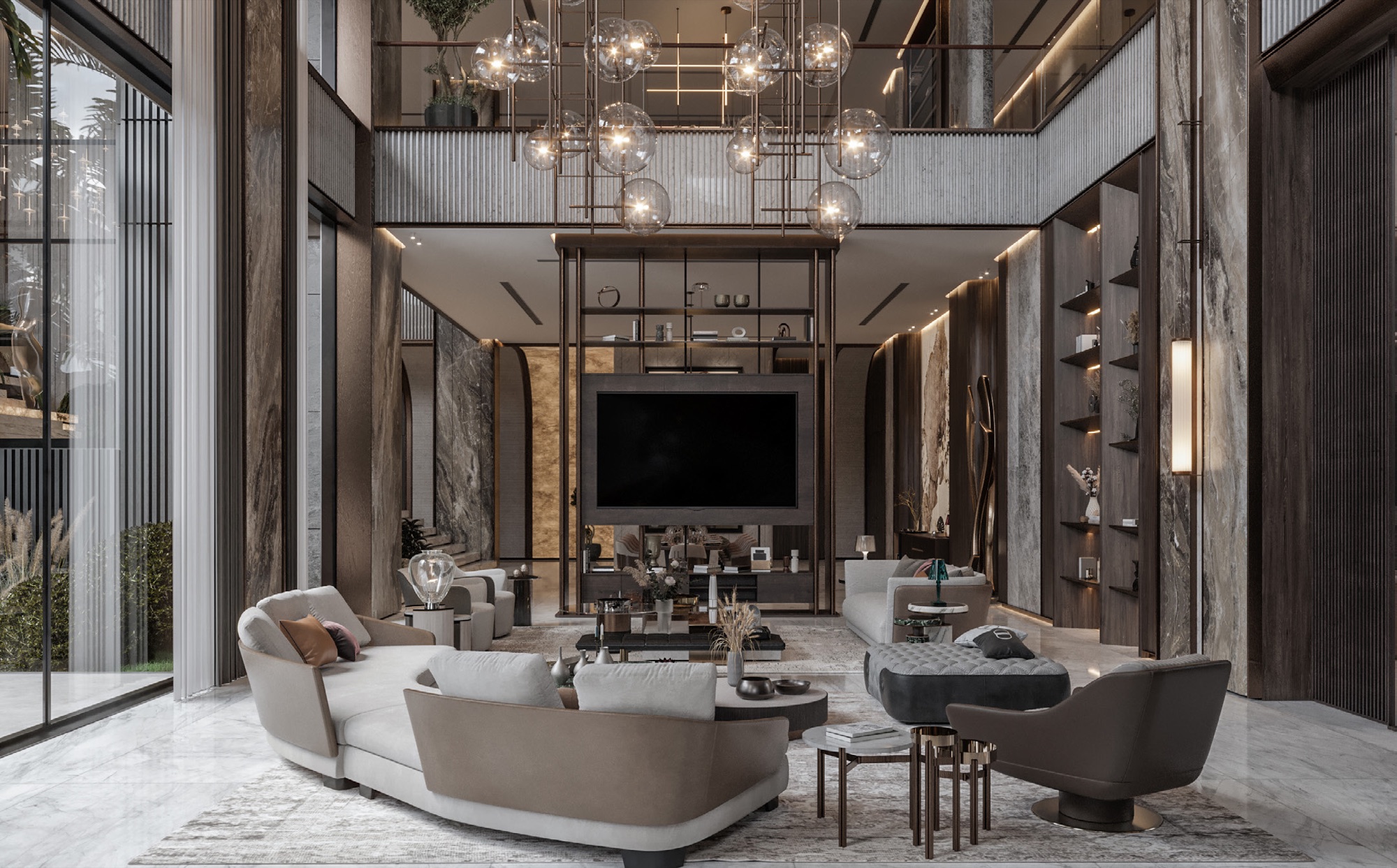 AK Residence — Render — the stair from the upper gallery