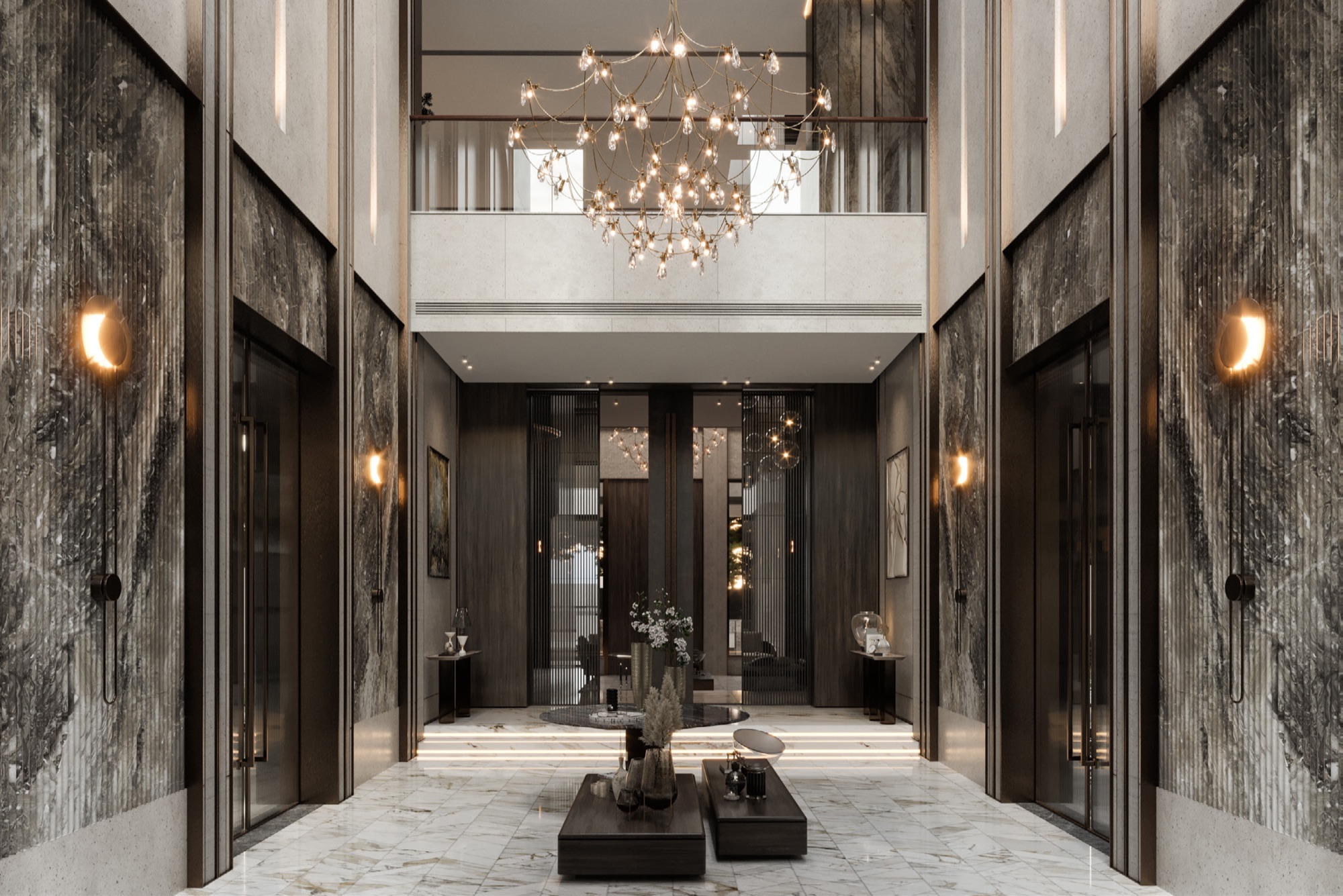 AK Residence — Render — entrance hall towards the living hall
