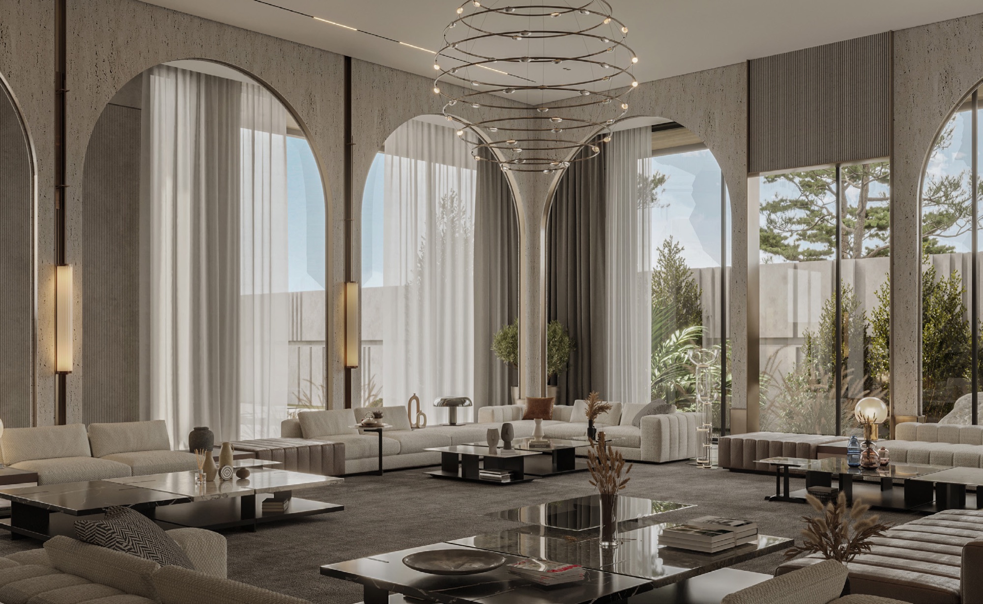 AK Residence — Render — formal living under the arched windows