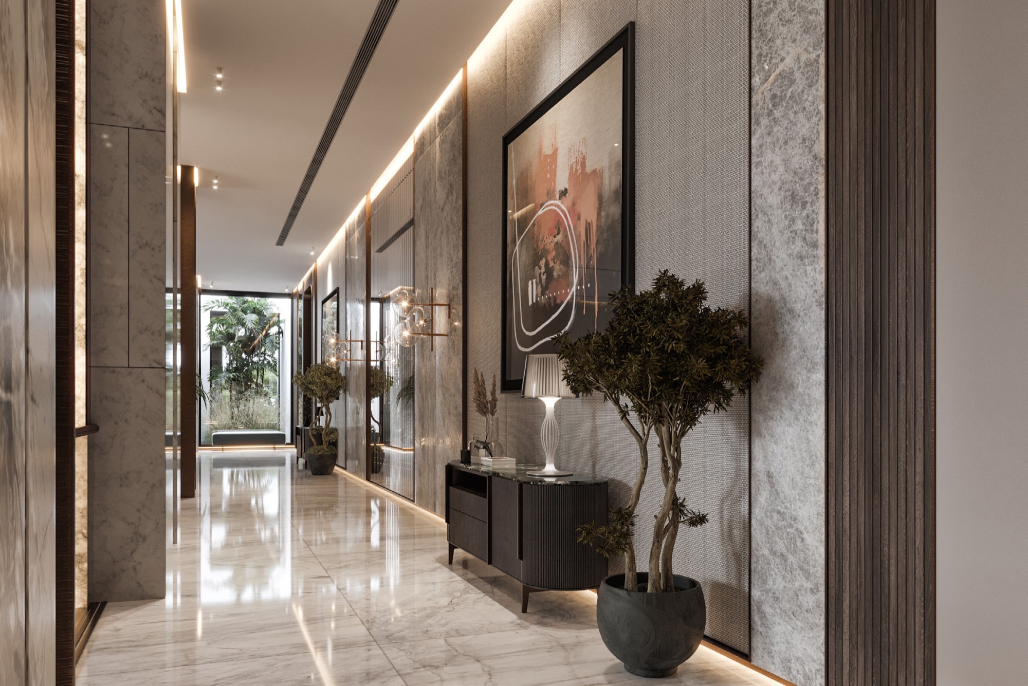 AK Residence — Render — arched niches in the gallery