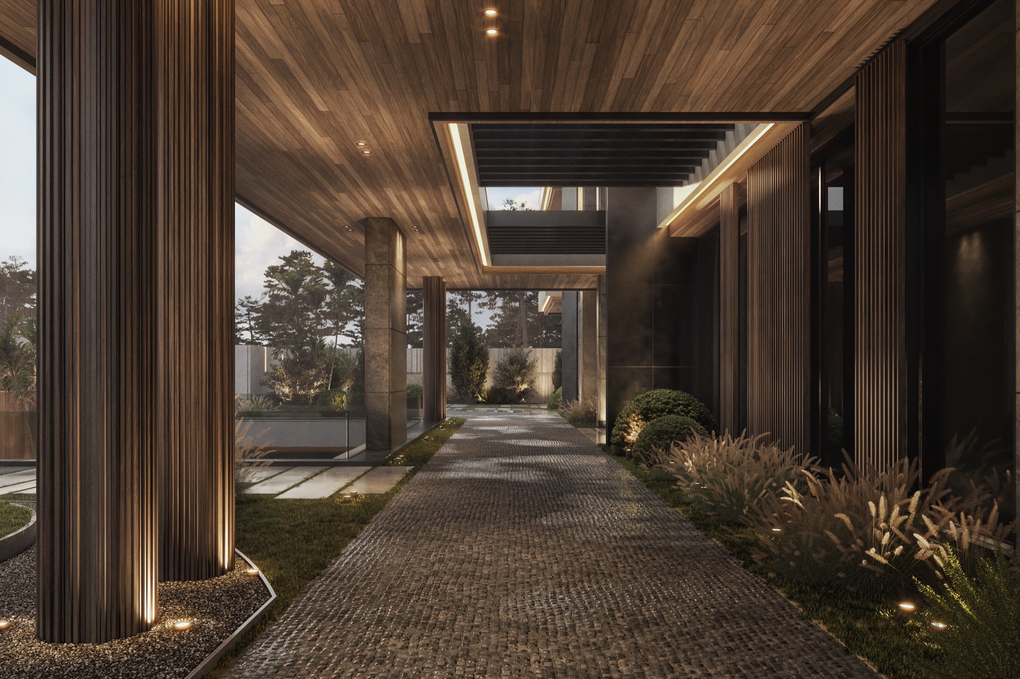 AK Residence — Render — colonnade along the entrance path