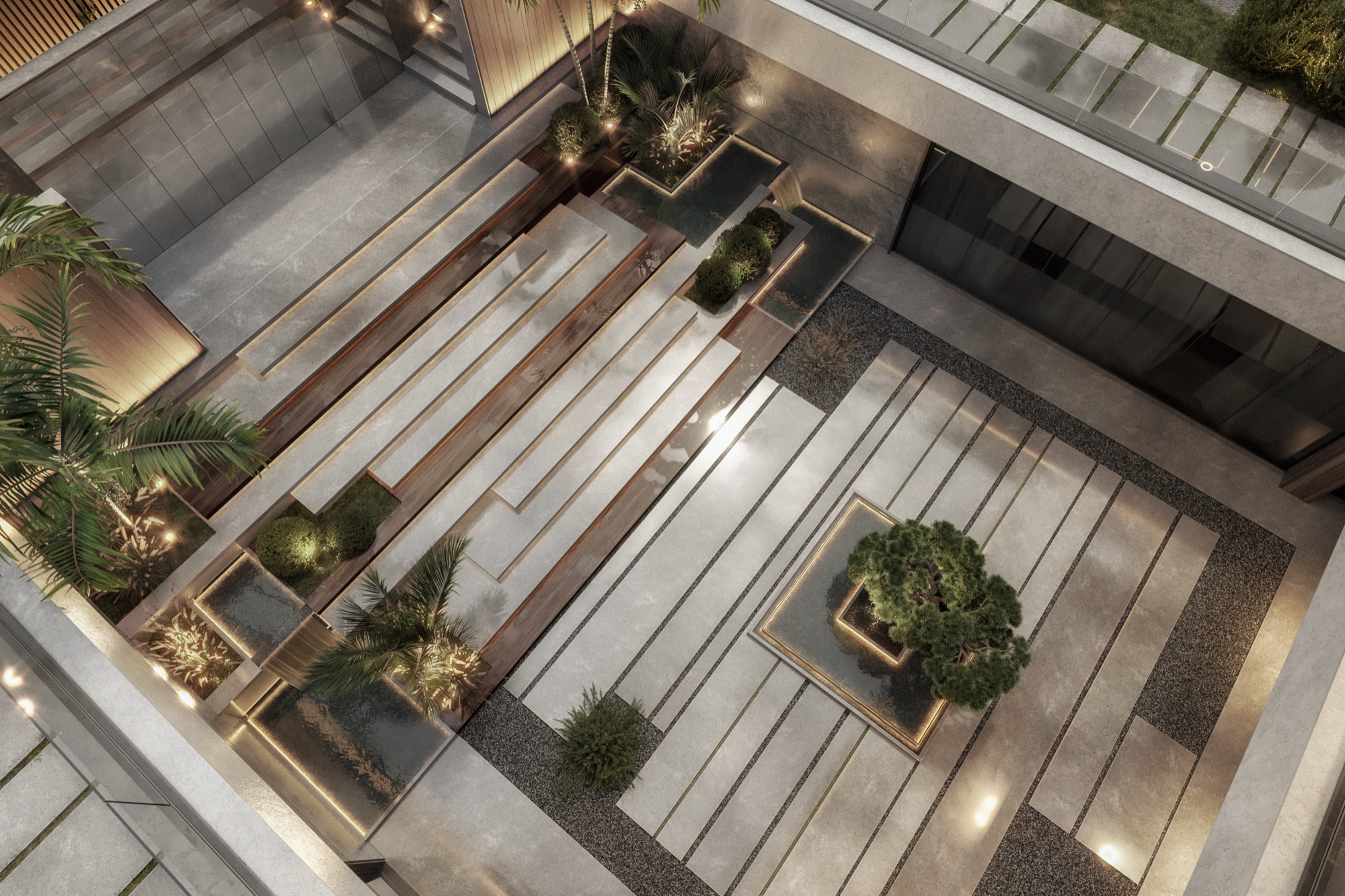 AK Residence — Render — Aerial of the central courtyard