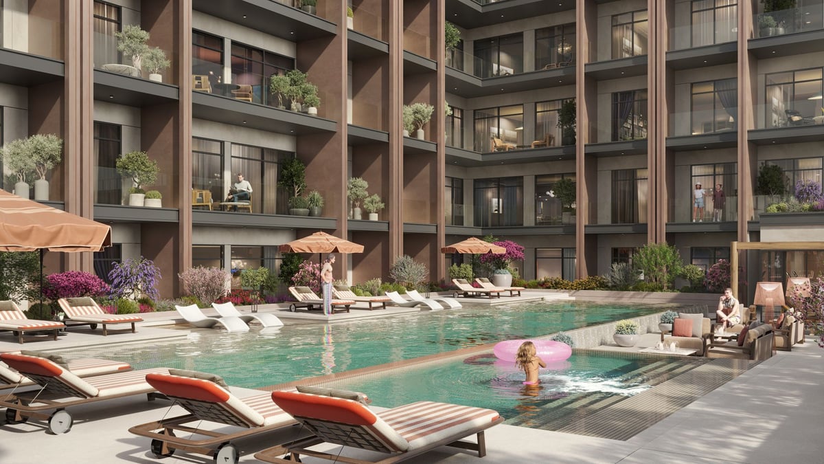 Almaan 101 — The first-floor pool creates a shared outdoor centre for the surrounding apartments.