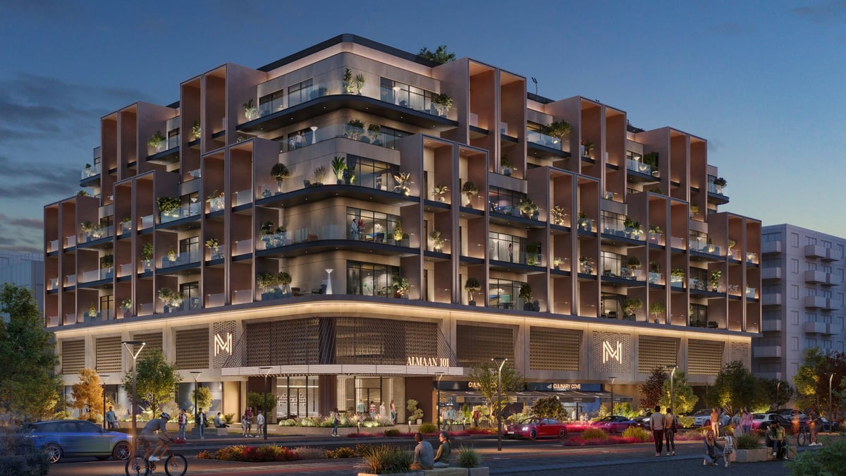 Almaan 101 — Deep balcony frames give each apartment an outdoor threshold within the larger residential block.