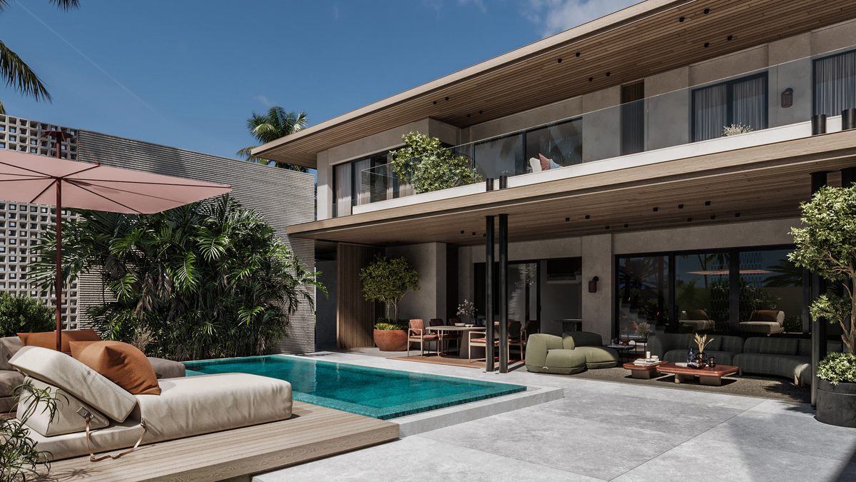 Almaza Villa — The pool court gives the living spaces a shared outdoor centre.
