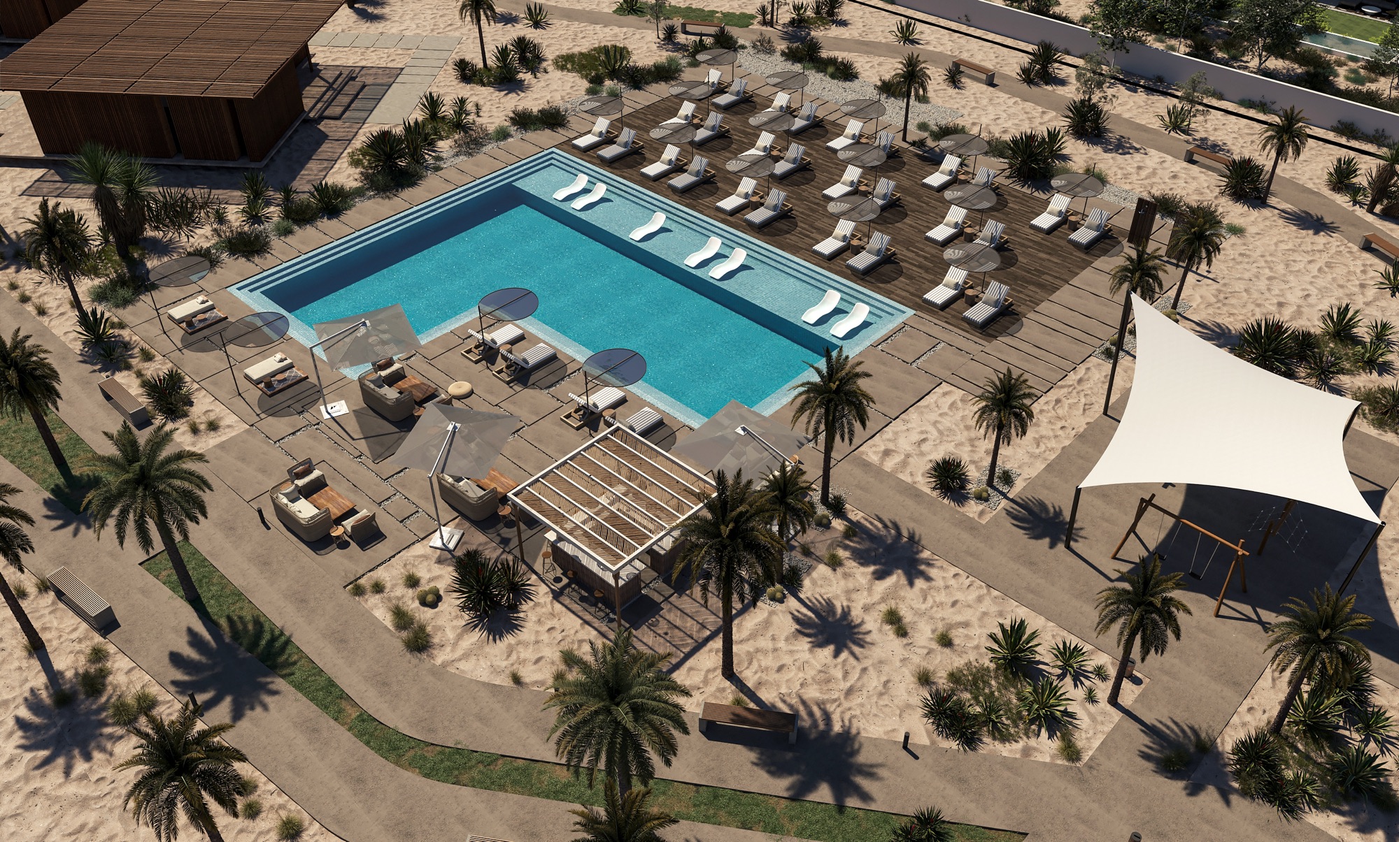 Can Limon, Kai Sokhna — Render — aerial of the pool club