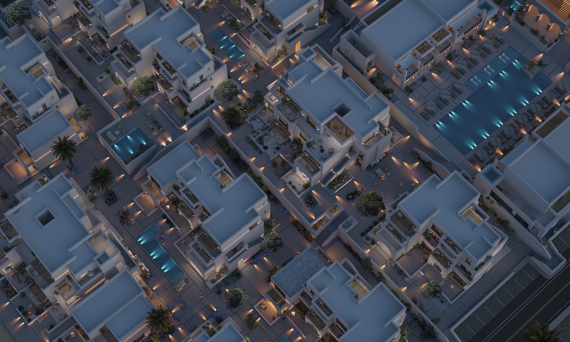 Can Limon, Kai Sokhna — Render — aerial of the cluster at dusk