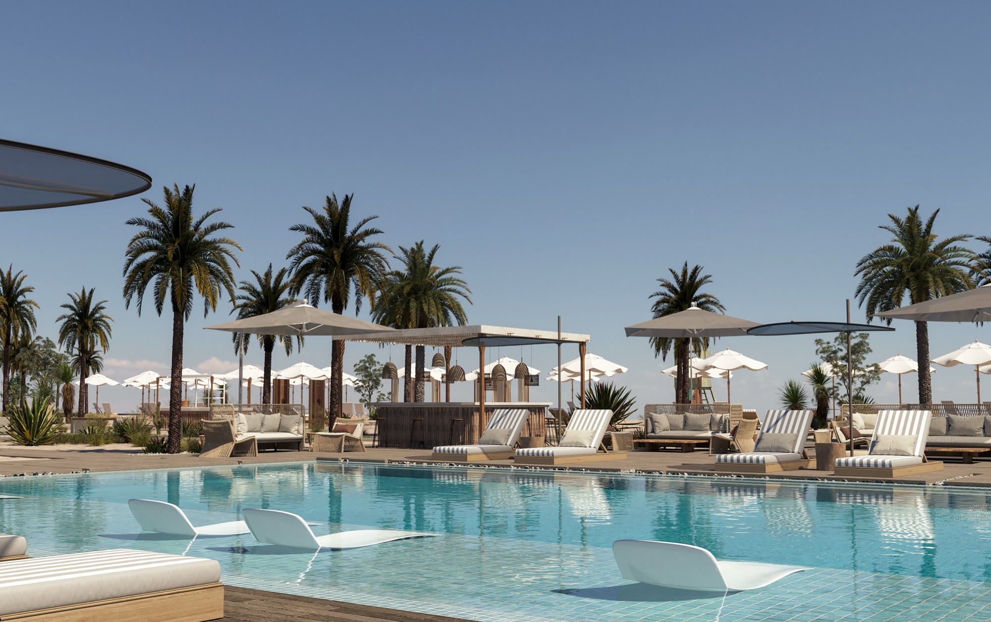 Can Limon, Kai Sokhna — Render — pool terrace under the palms