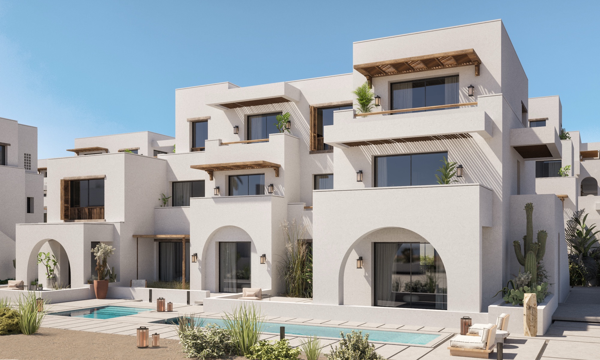 Can Limon, Kai Sokhna — Render — whitewashed villas with arcades and pool