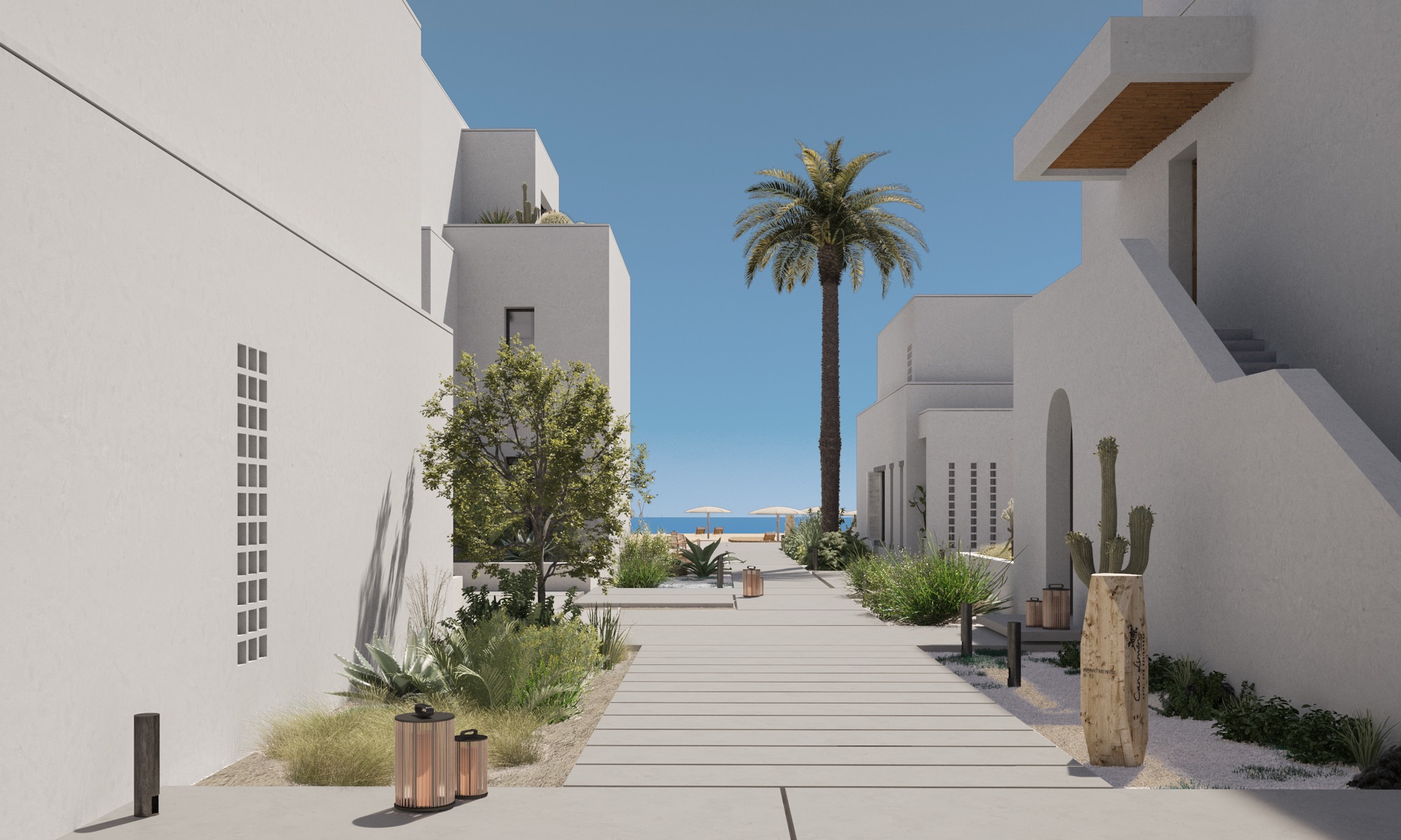 Can Limon, Kai Sokhna — Render — the street with palm and sea view