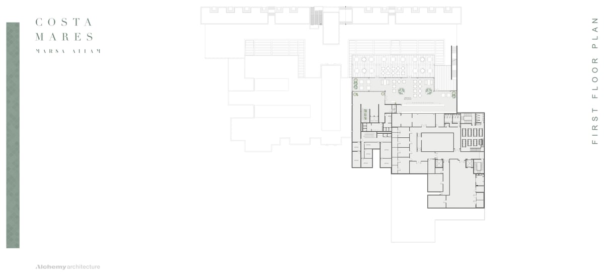 Costa Mares — Main building first floor — the upper programme occupies a smaller footprint above the public rooms.