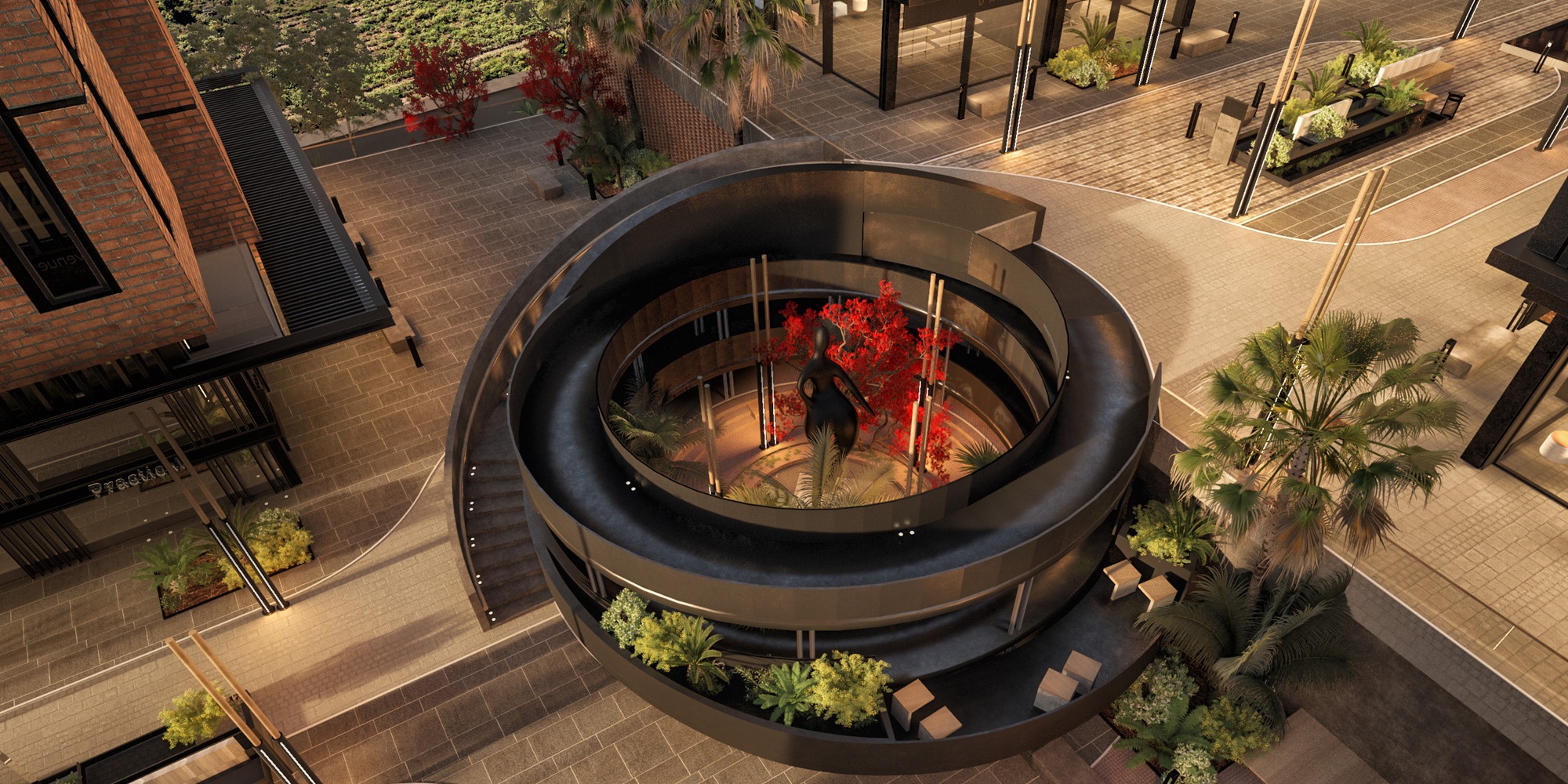 G-Town Offices — The sunken circular courtyard