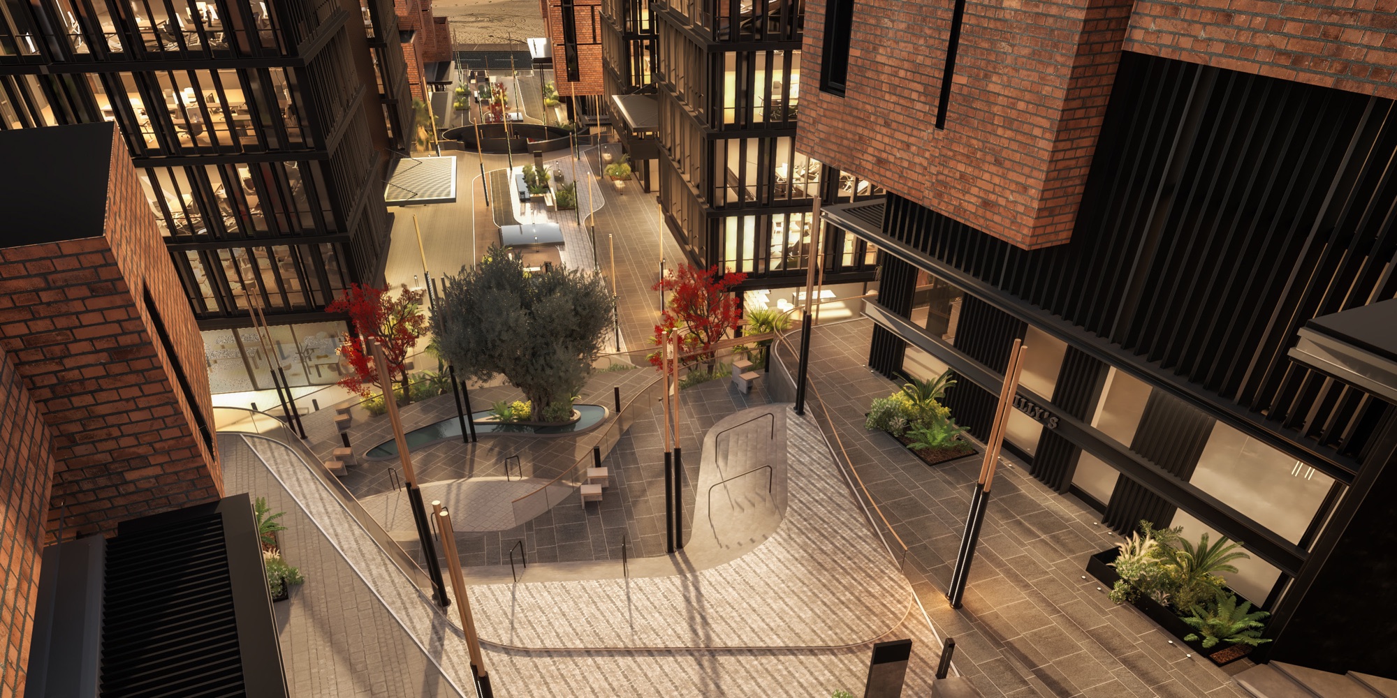 G-Town Offices — Ground-floor entrance canopy