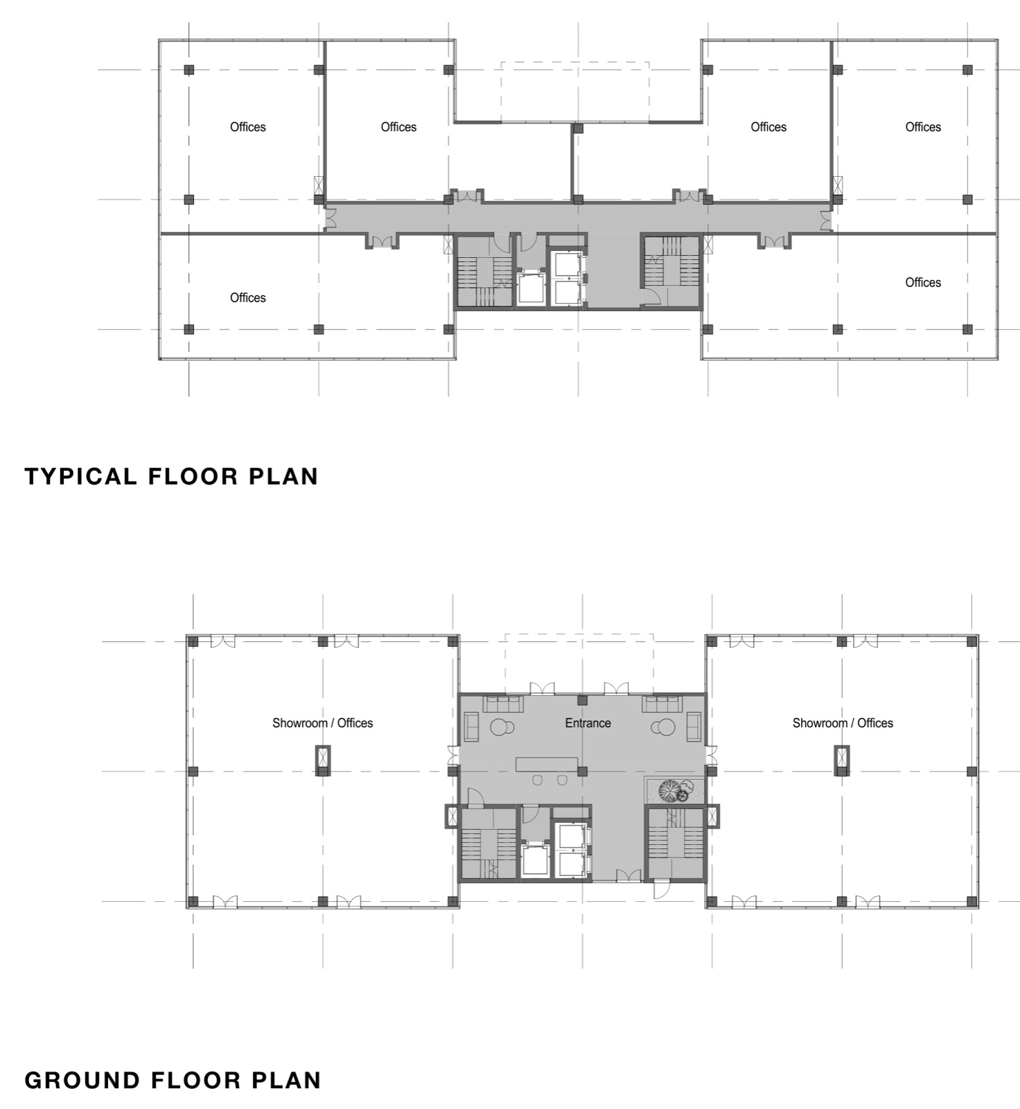 Building 002 — typical and ground floor plans