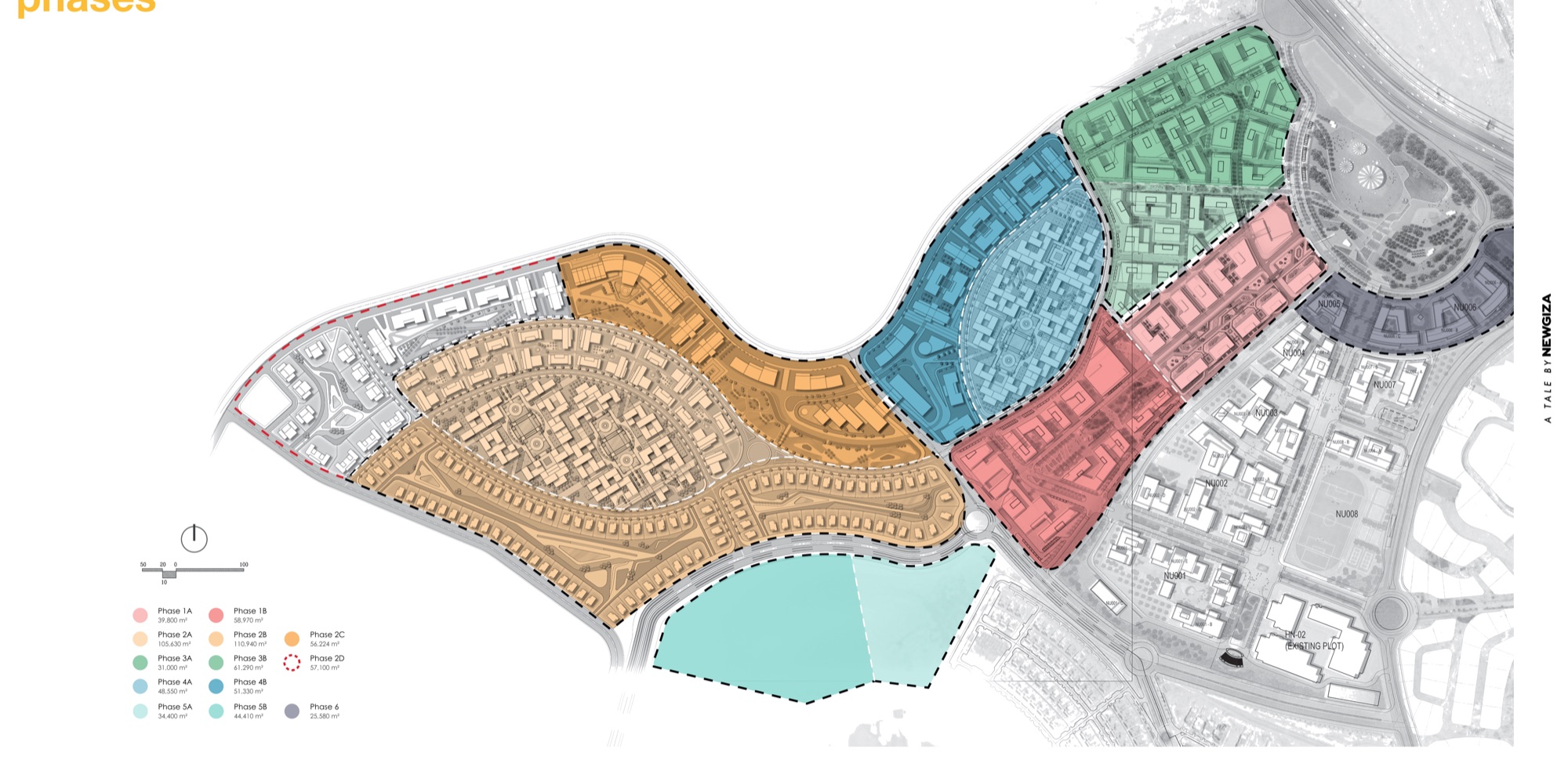 G-Town Offices — NEWGIZA masterplan — development phases; the G-Offices form Phase 2A