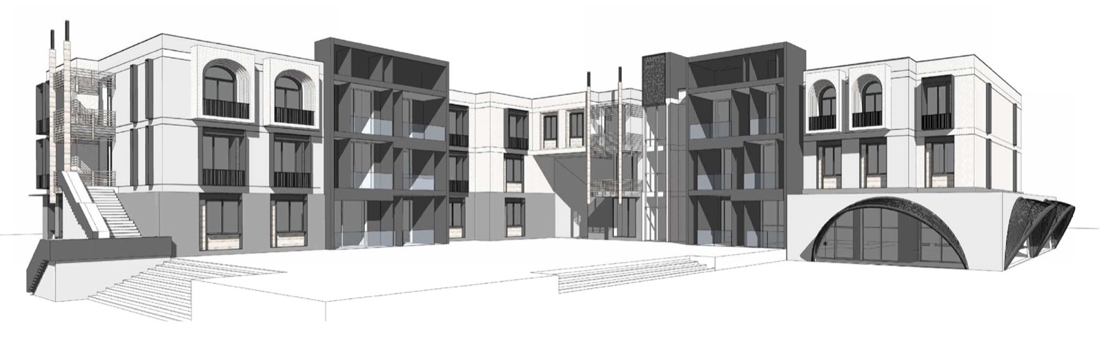 Jiwar Al Qasr — Massing study — street elevation