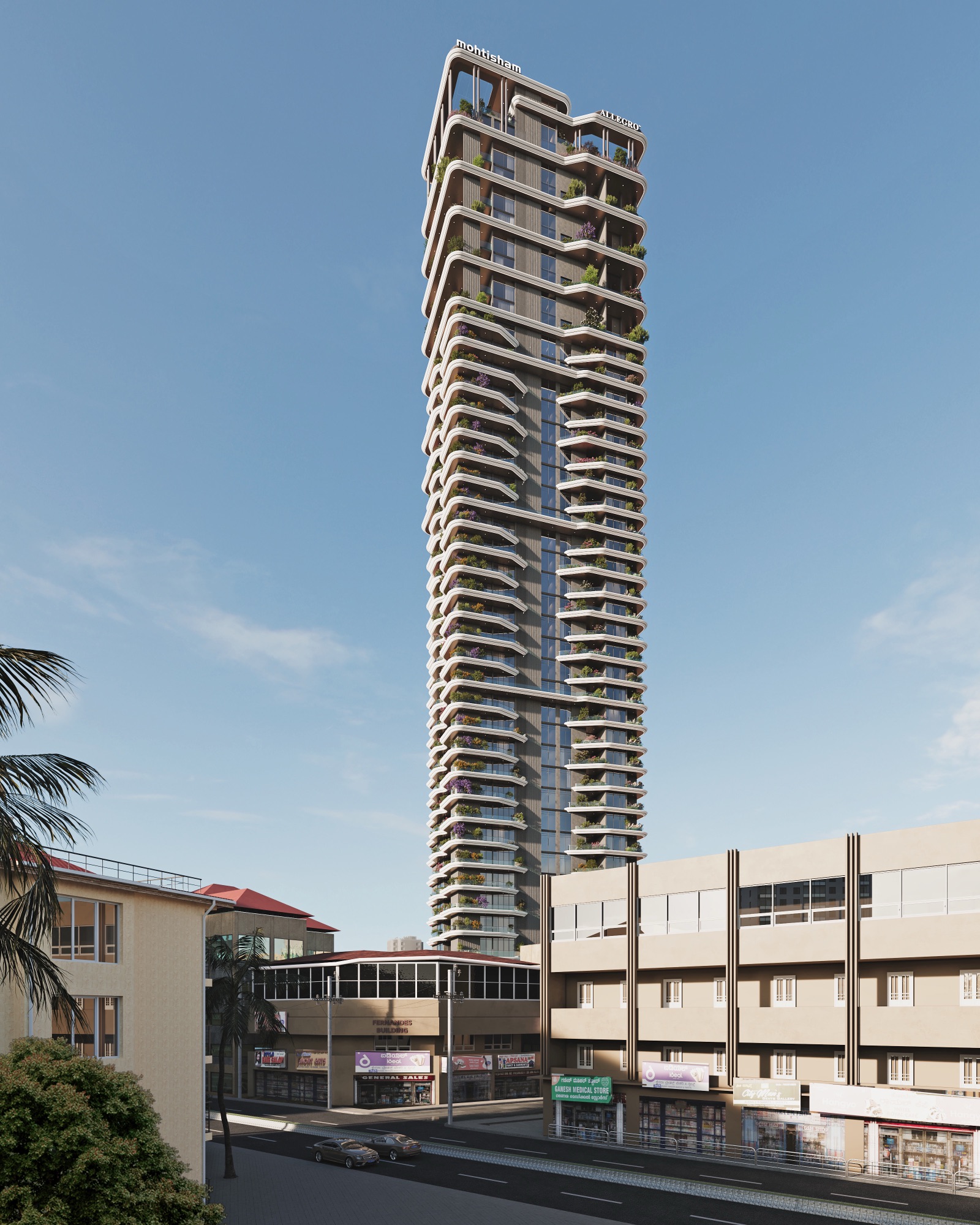Manhattan Mangalore — Render — the tower over the street