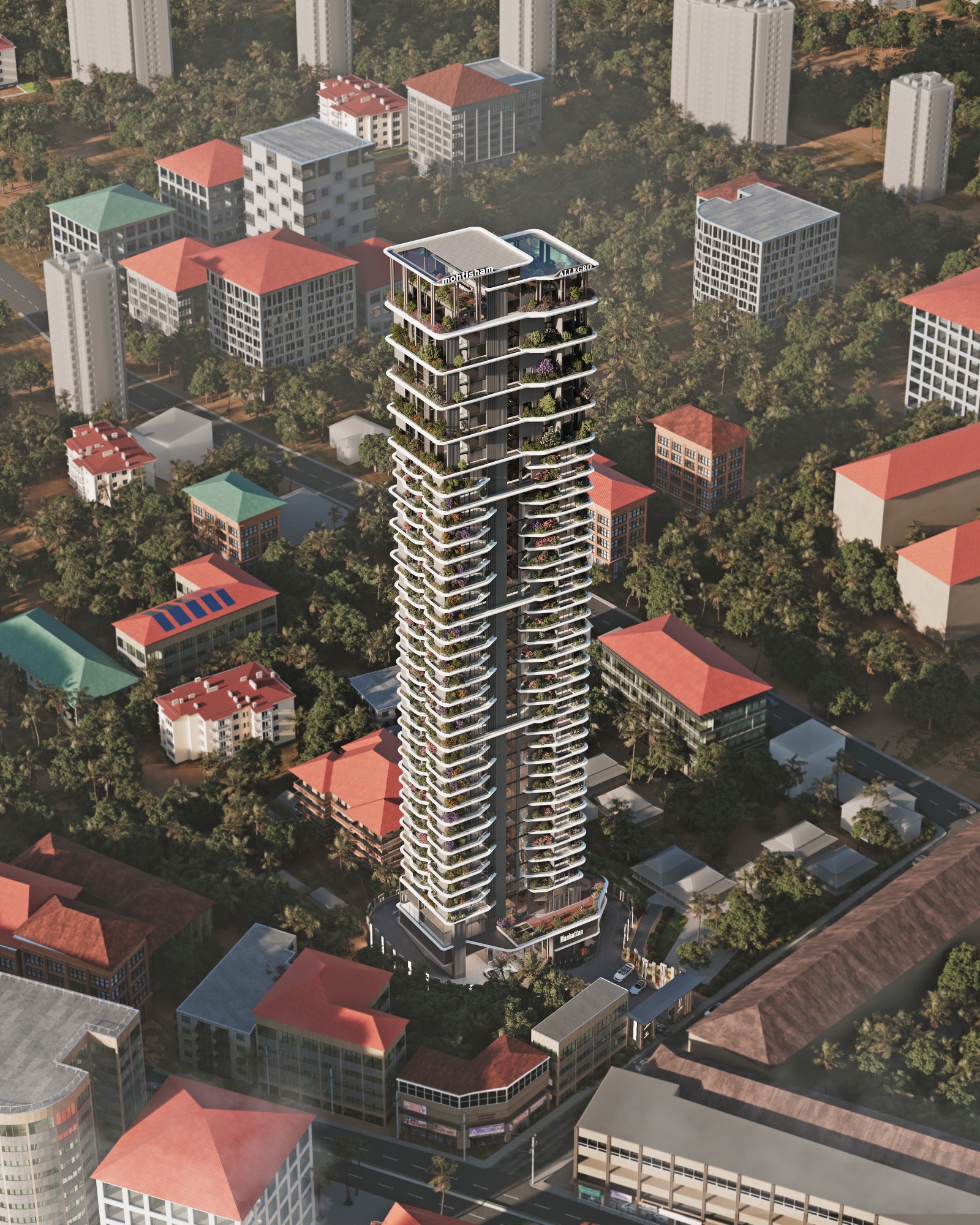Manhattan Mangalore — Render — the tower in its context from the air