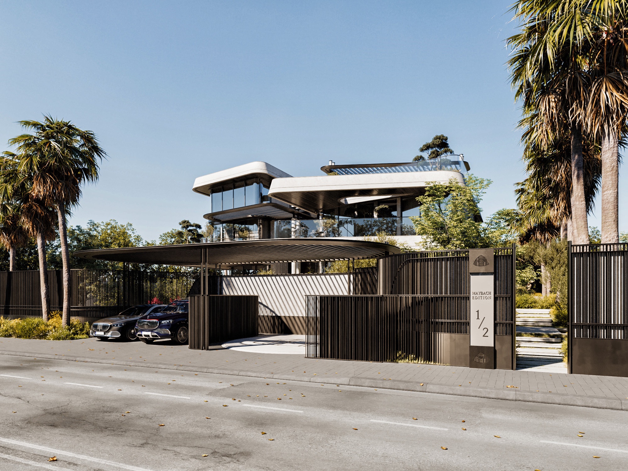 Mercedes-Maybach Villas — Render — street front with the entrance gate