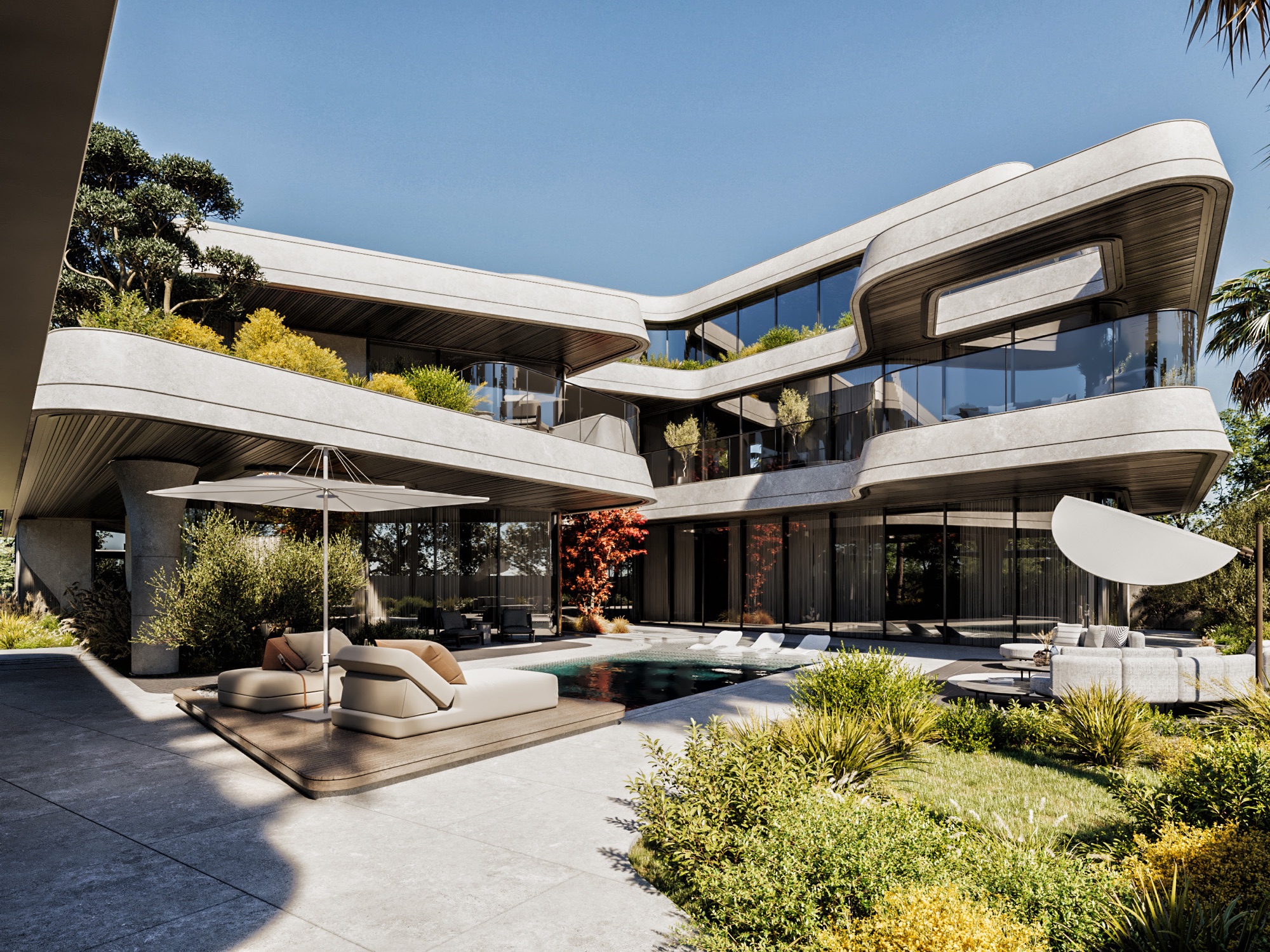 Mercedes-Maybach Villas — Render — rear terrace