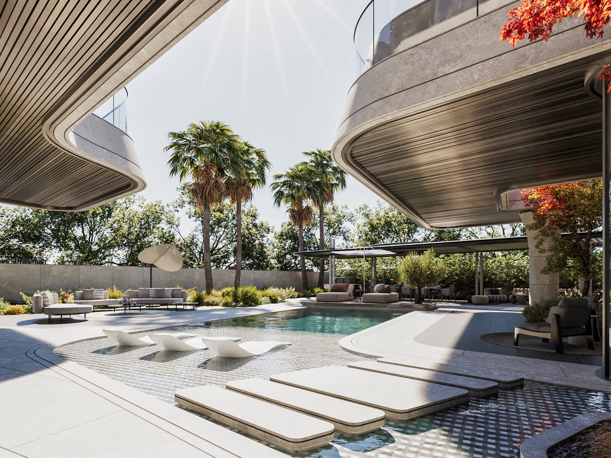 Mercedes-Maybach Villas — Render — pool with stepped decks