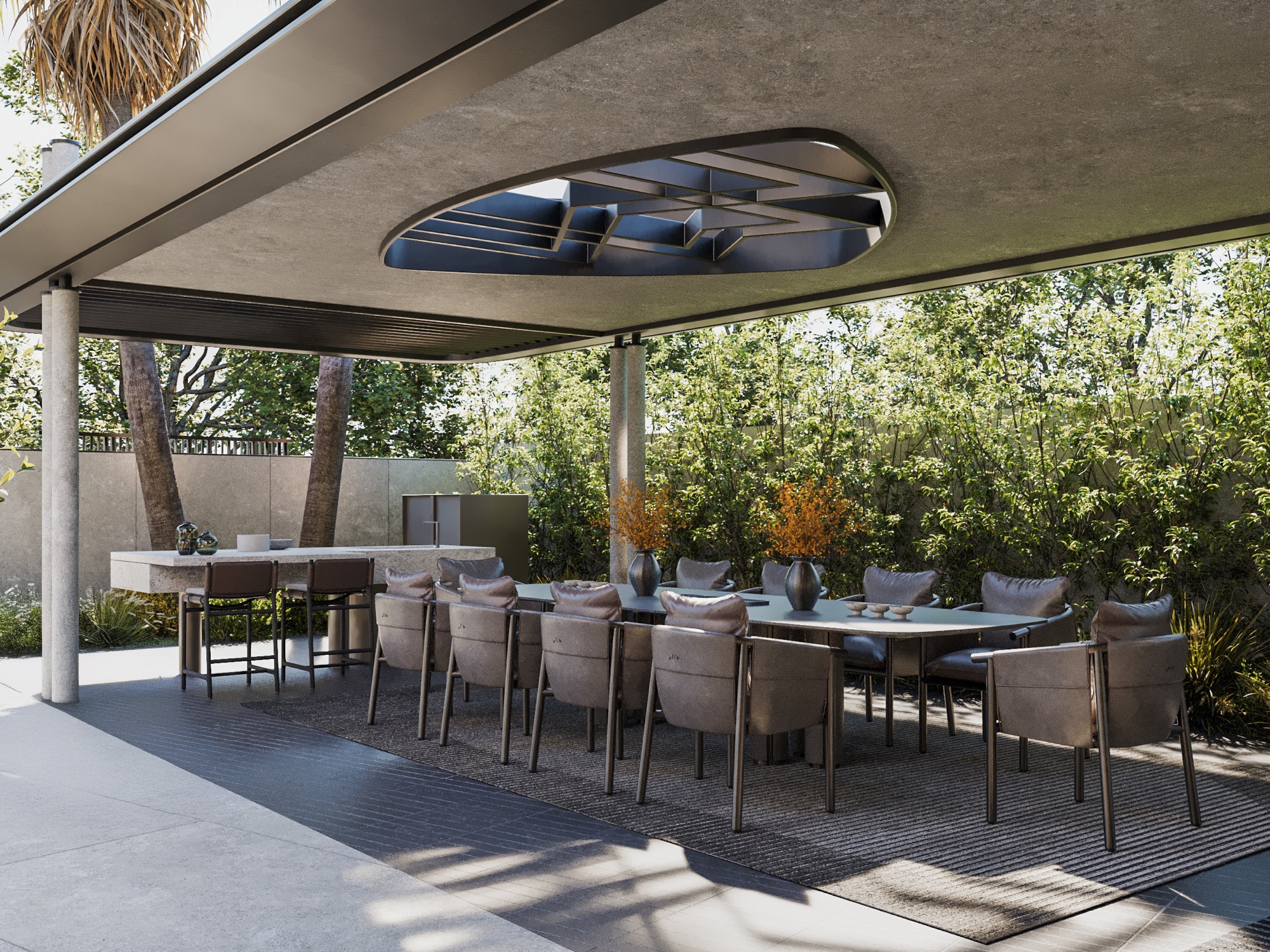 Mercedes-Maybach Villas — Render — covered dining terrace