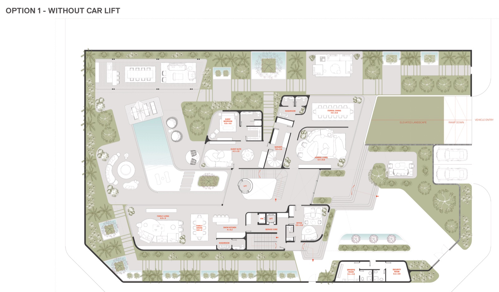 Mercedes-Maybach Villas — Ground floor plan — without car lift