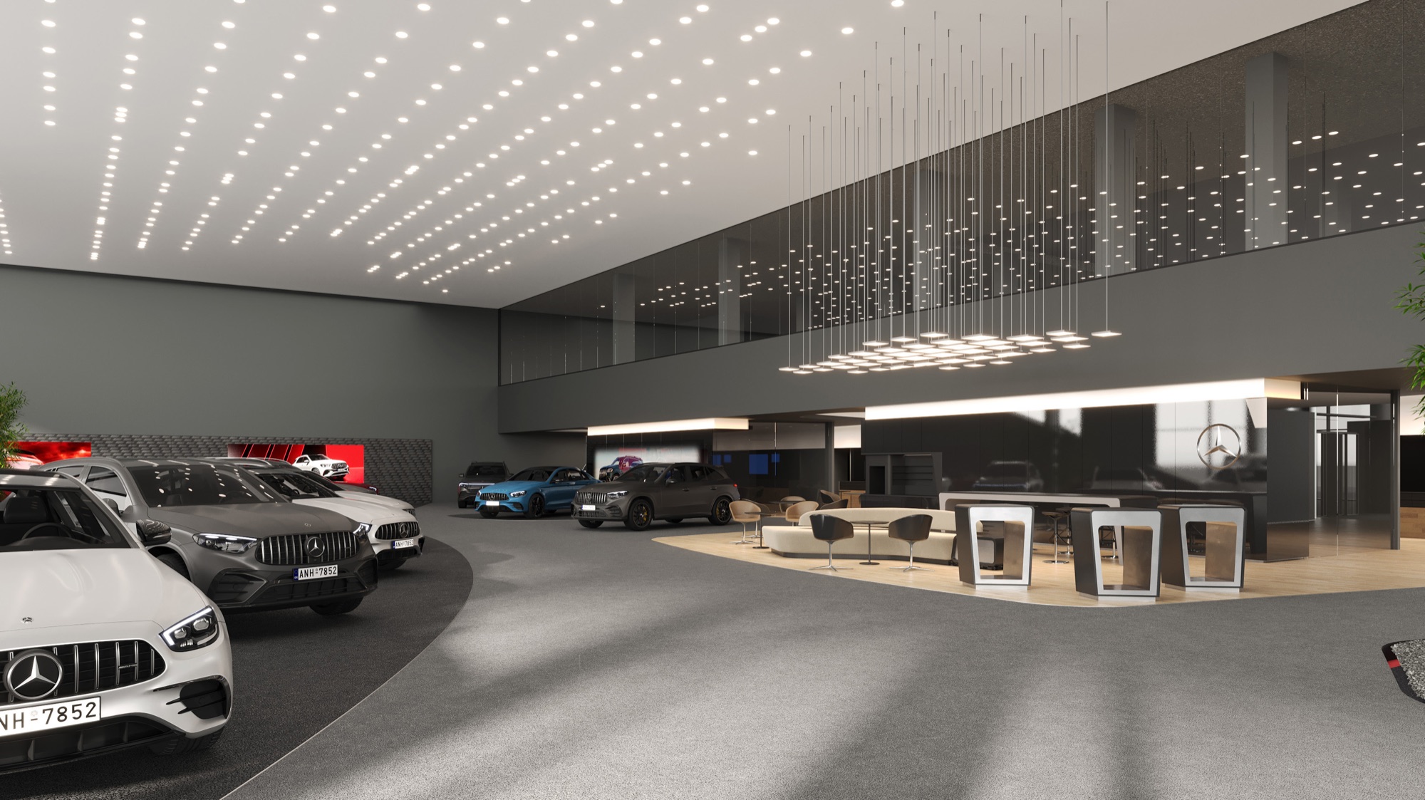 Gargash Multibrand Facility — Mercedes-Benz, GAC & Tesla — Render — Mercedes-Benz reception and vehicle display
