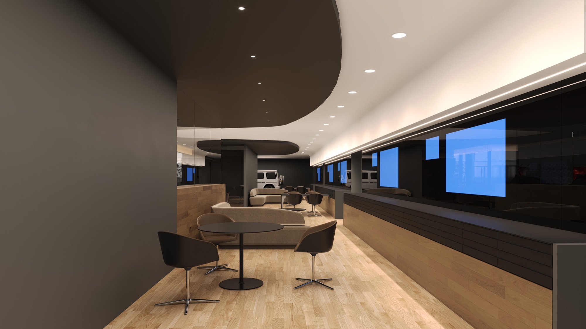 Gargash Multibrand Facility — Mercedes-Benz, GAC & Tesla — Render — consulting lounge