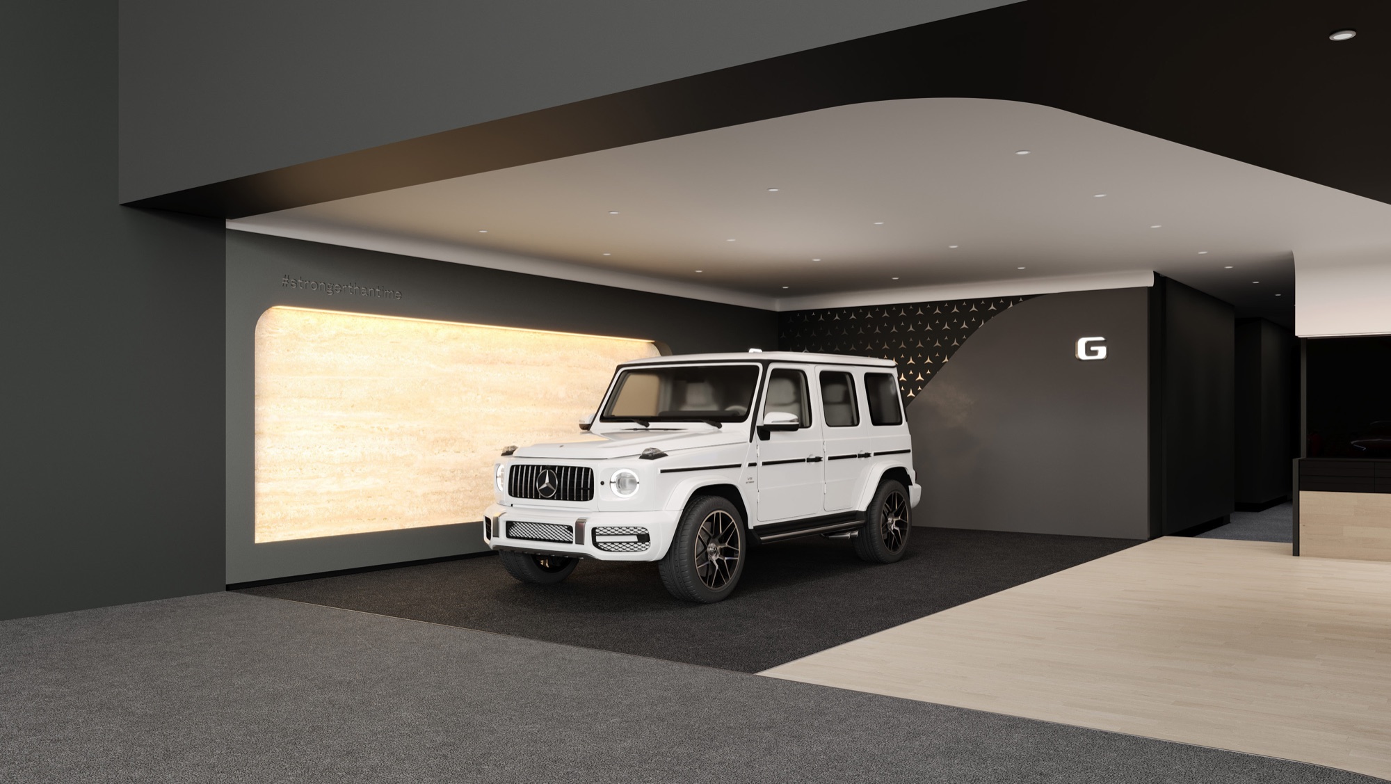 Gargash Multibrand Facility — Mercedes-Benz, GAC & Tesla — Render — G-Class lounge