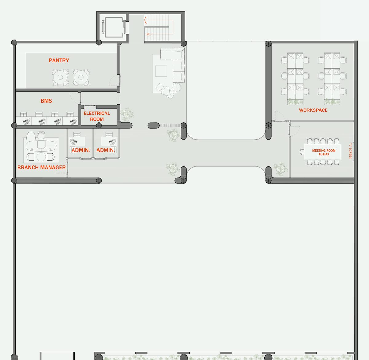 Mercedes-Benz Majlis & GAC Showroom — Majlis mezzanine — management and meeting rooms sit above the customer-facing programme.