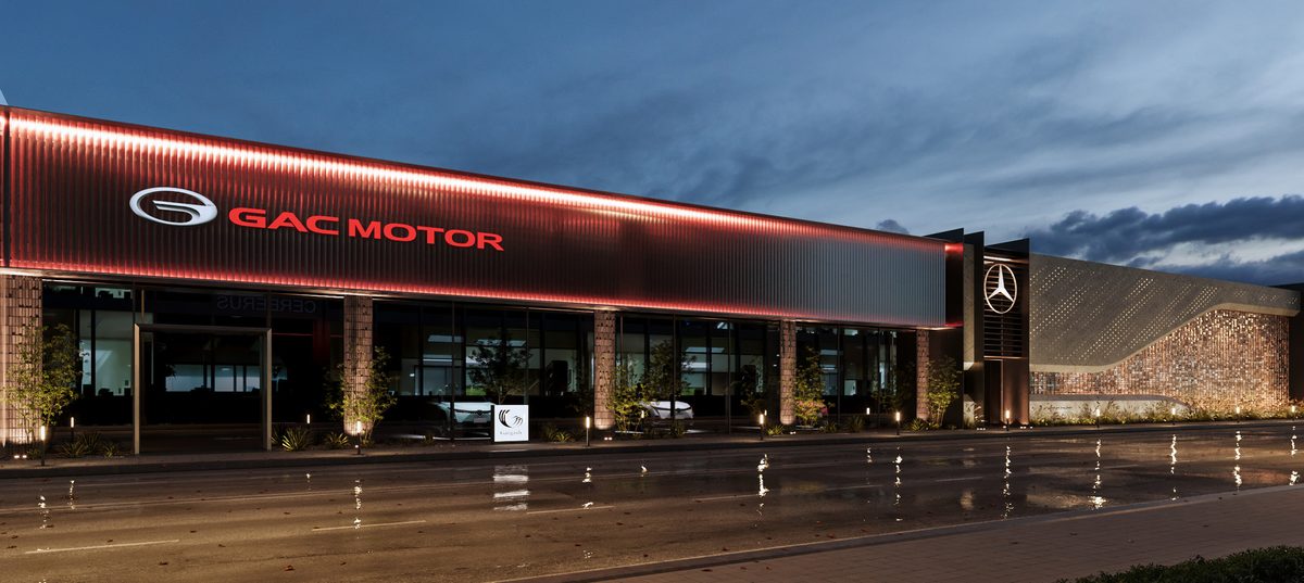Mercedes-Benz Majlis & GAC Showroom — The lit showroom extends the display beyond opening hours to the street outside.