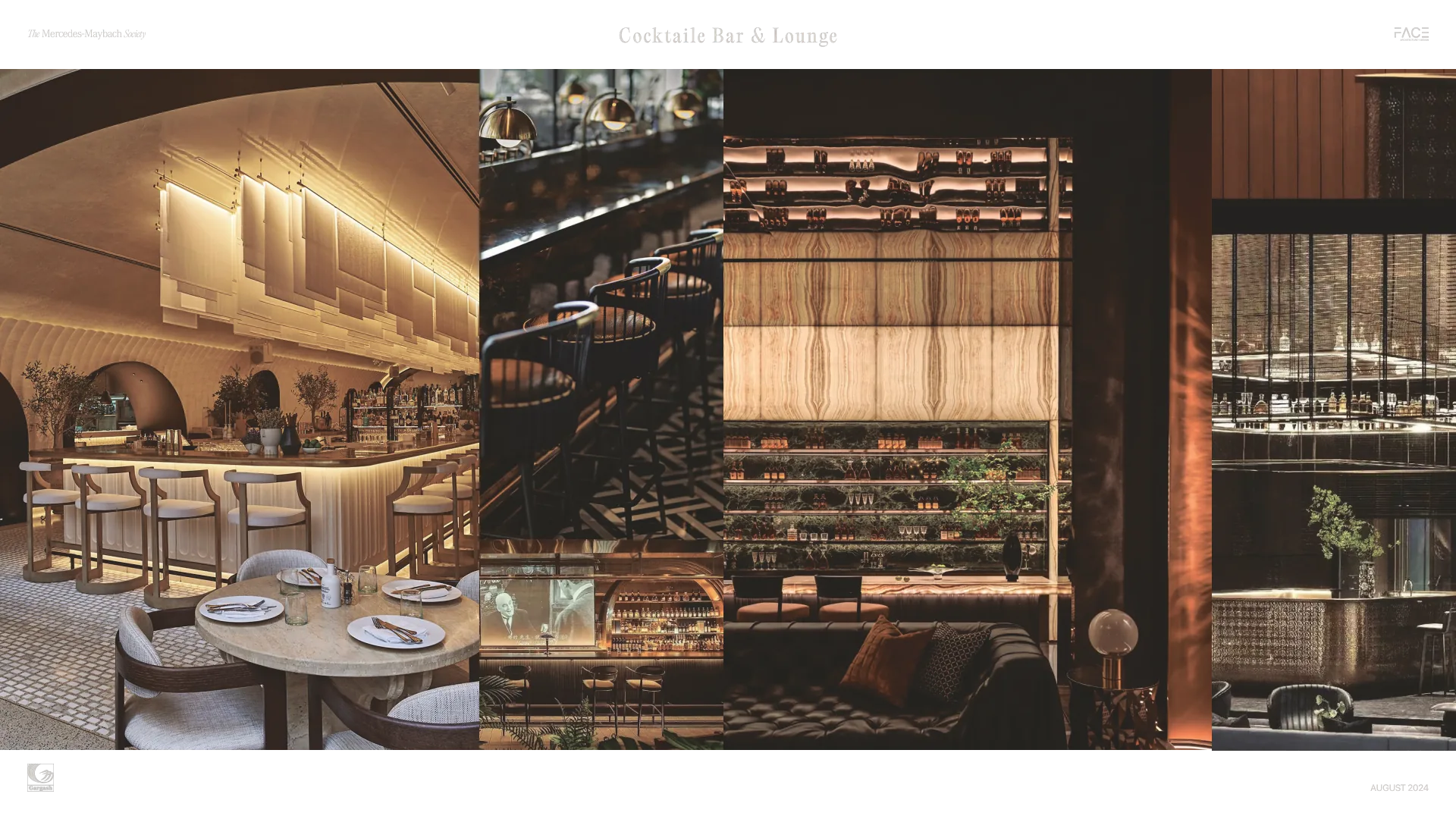 The Mercedes-Maybach Society — Bar and lounge references explore a social centre organised around a counter, seating and low light.