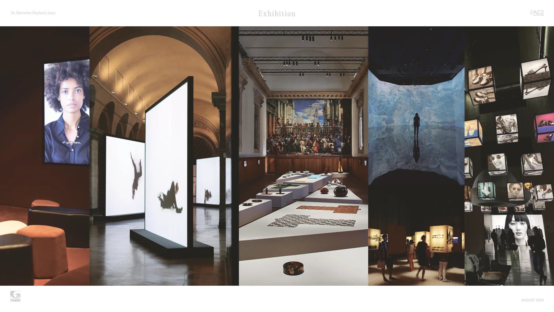 The Mercedes-Maybach Society — Exhibition references consider both physical objects and digital displays.