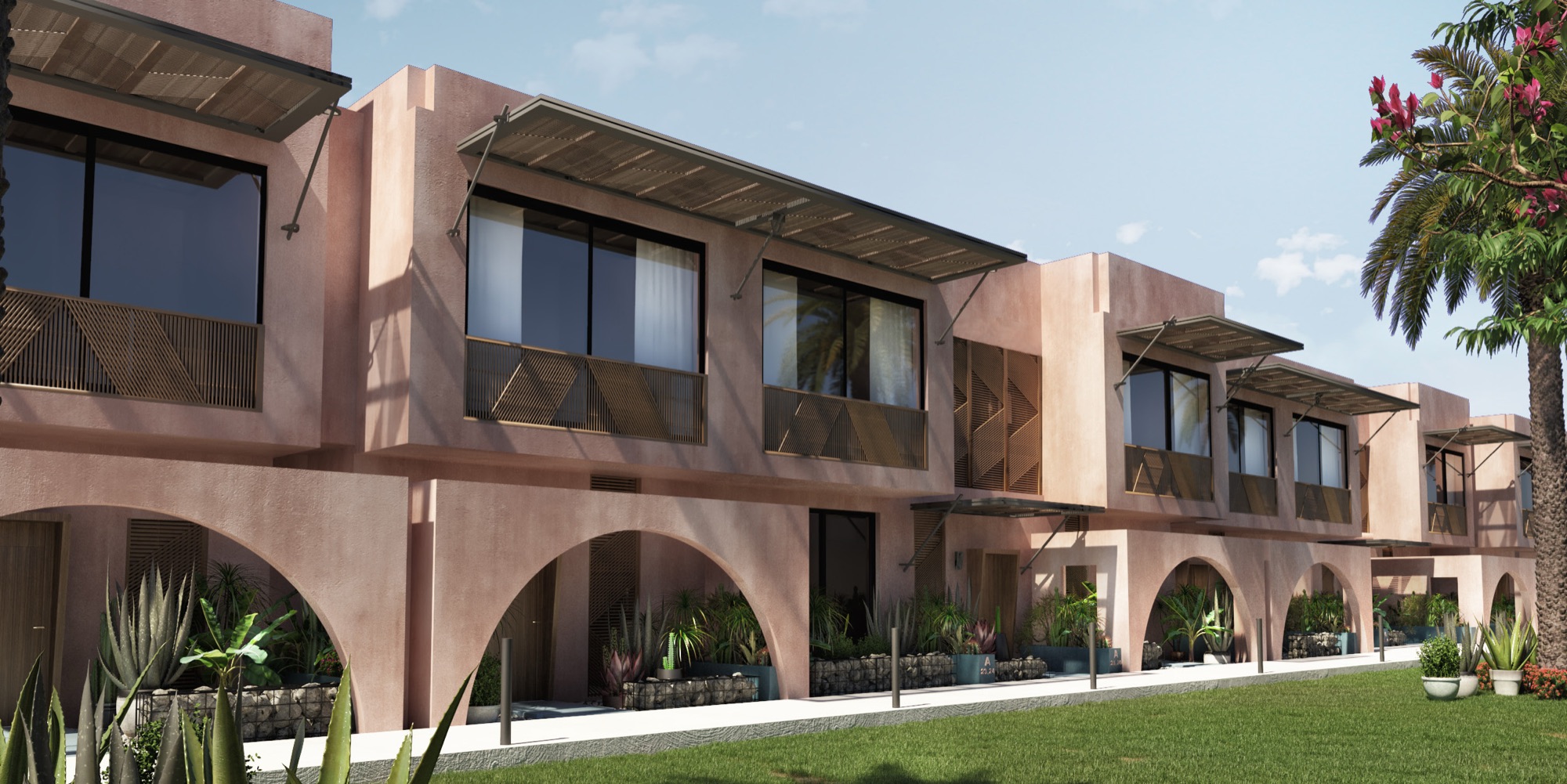 Playa — Render — the arcaded row from the garden