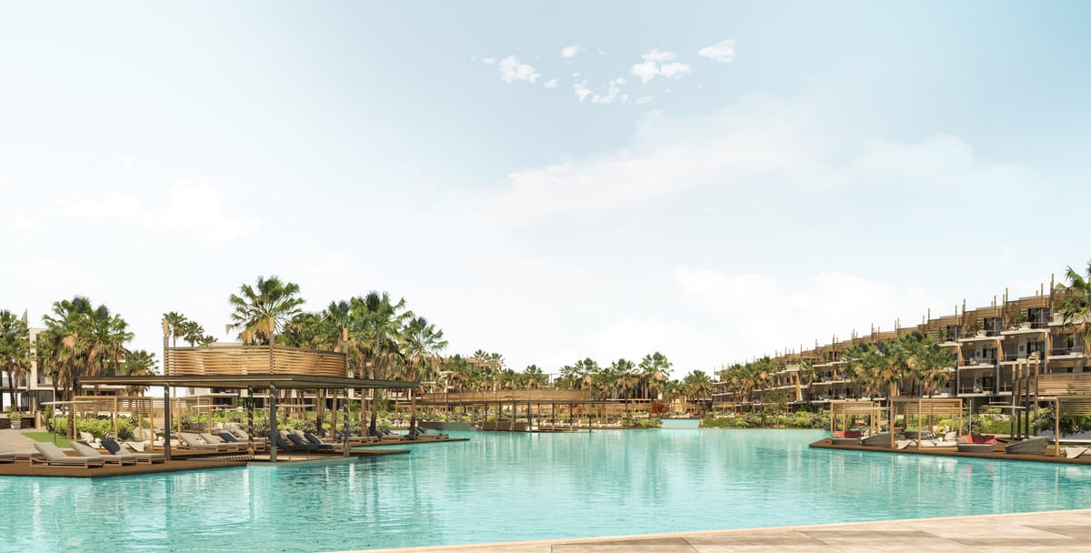 Rixos Magawish — The lagoon leaves an open centre between the resort's built edges.