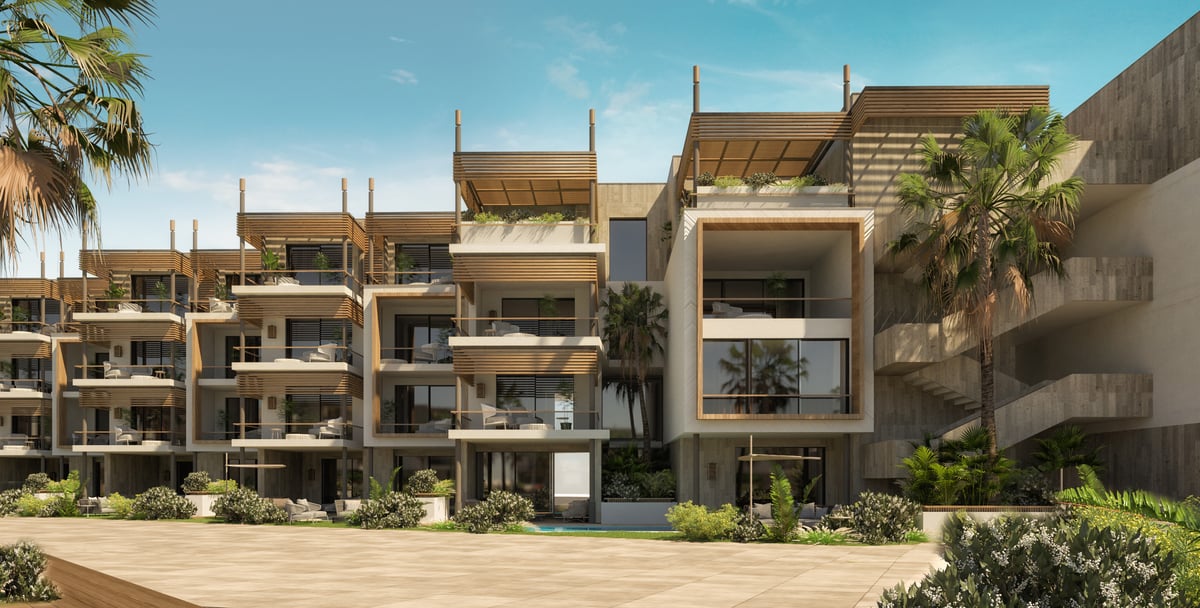 Rixos Magawish — Stepped rooflines reduce the apparent length of the accommodation wings.