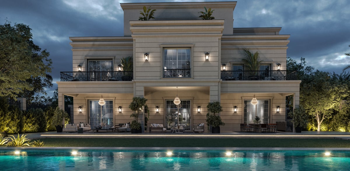 SS Residence — Upper terraces step back from the loggia, giving the garden frontage a layered profile.