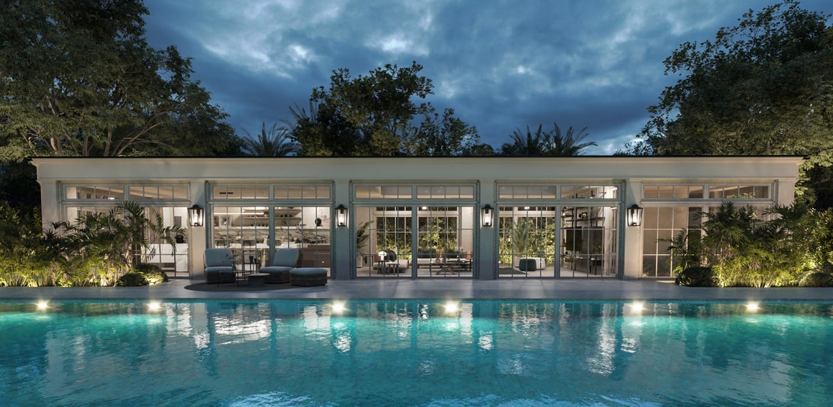 SS Residence — Across the water, the poolhouse offers a separate setting for gathering and entertaining.