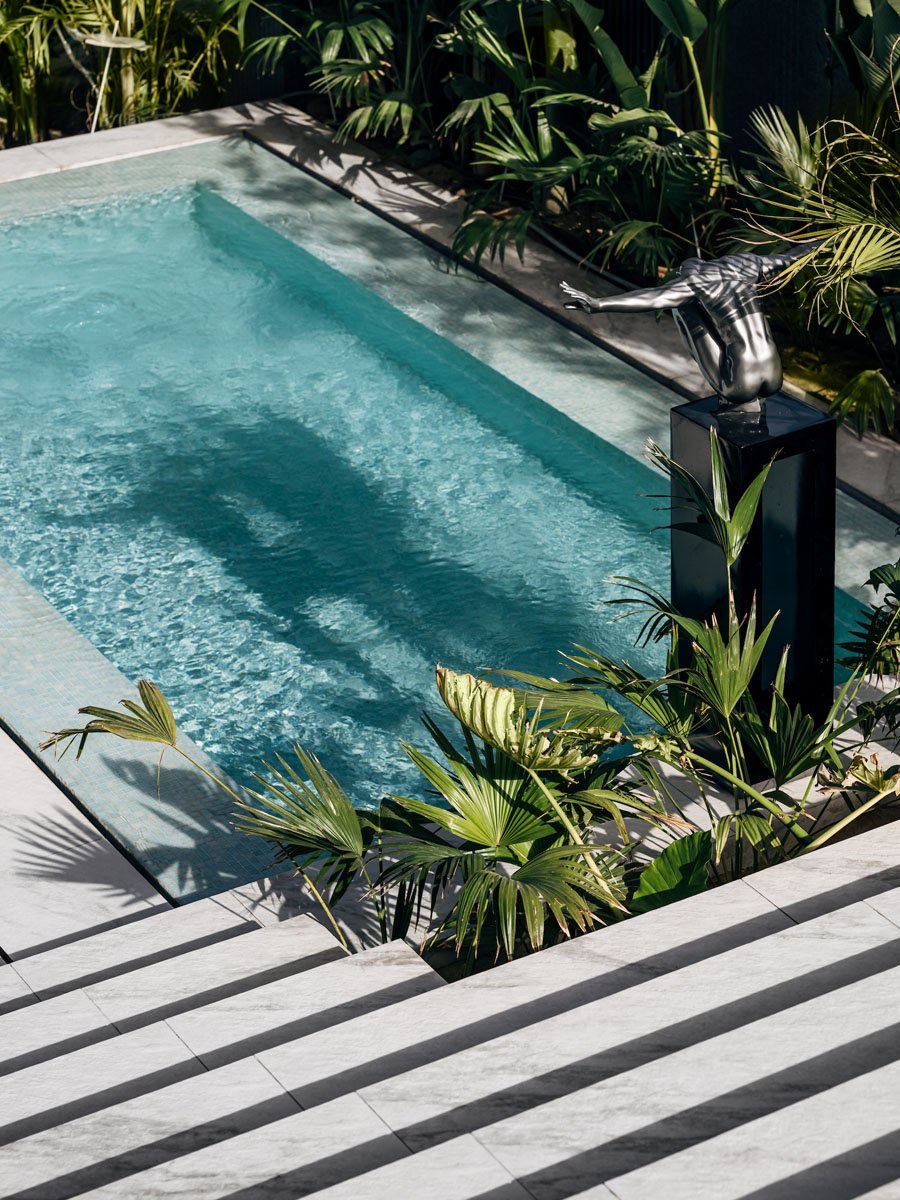 The Continuum House — Lower pool and steps through the planting