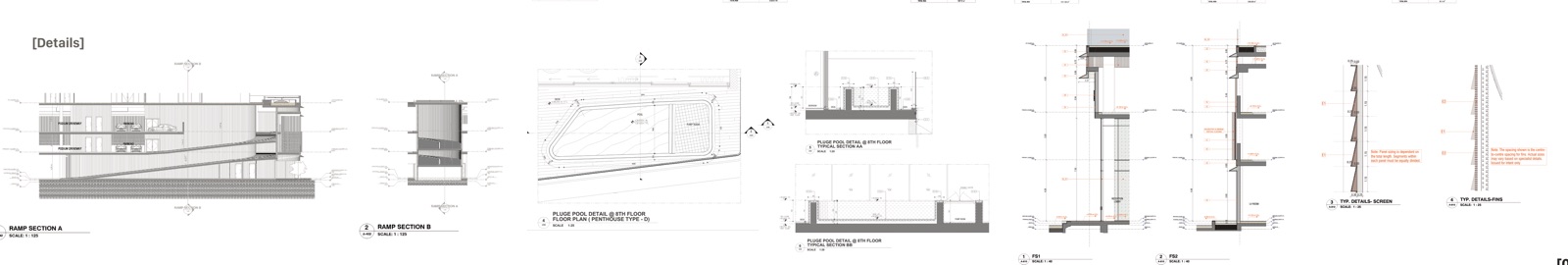 The Isolana — Ramp sections and façade details — vertical cladding and parapet