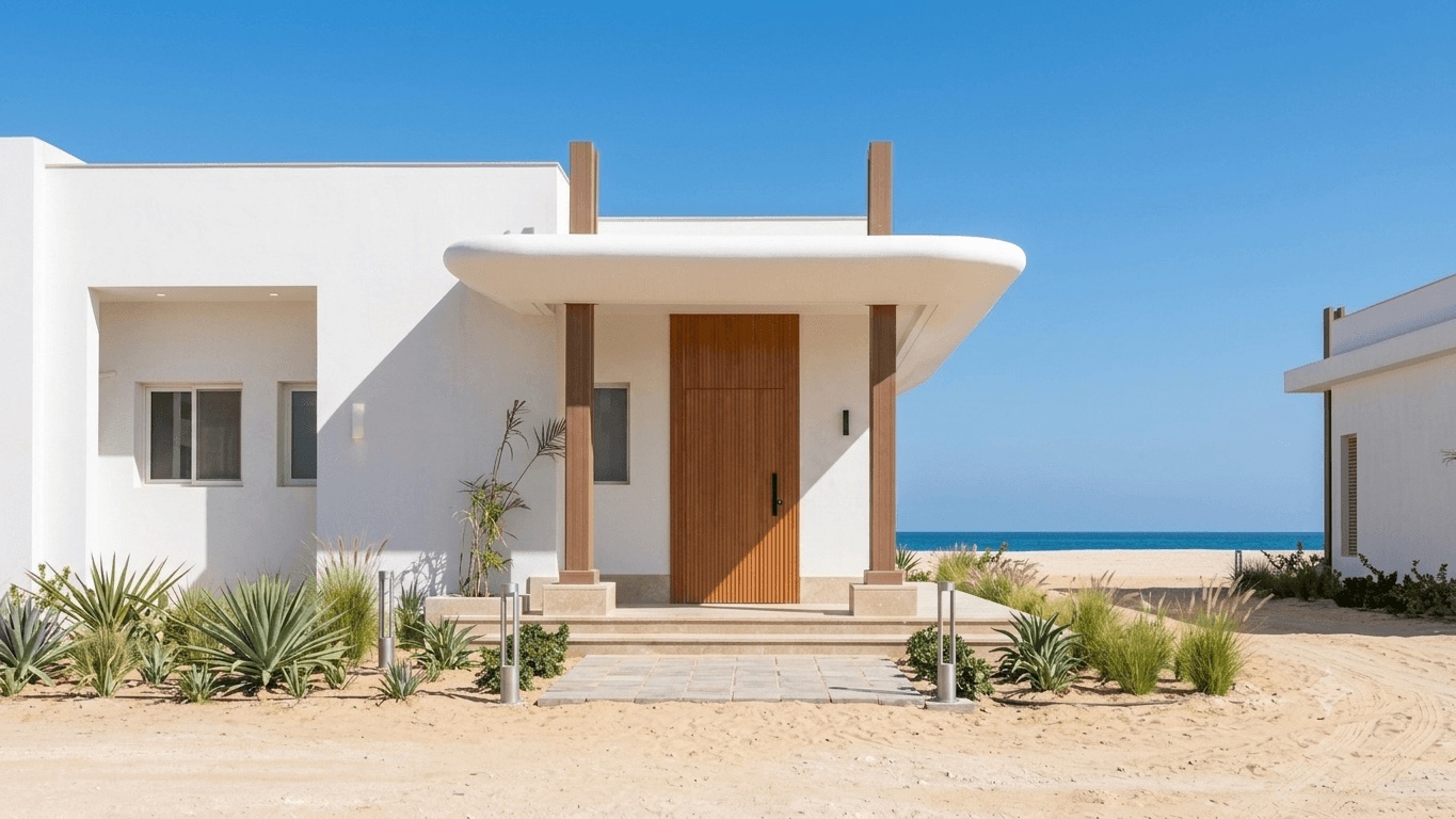 Zoya Ghazala Bay — Villa entrance under the floating roof