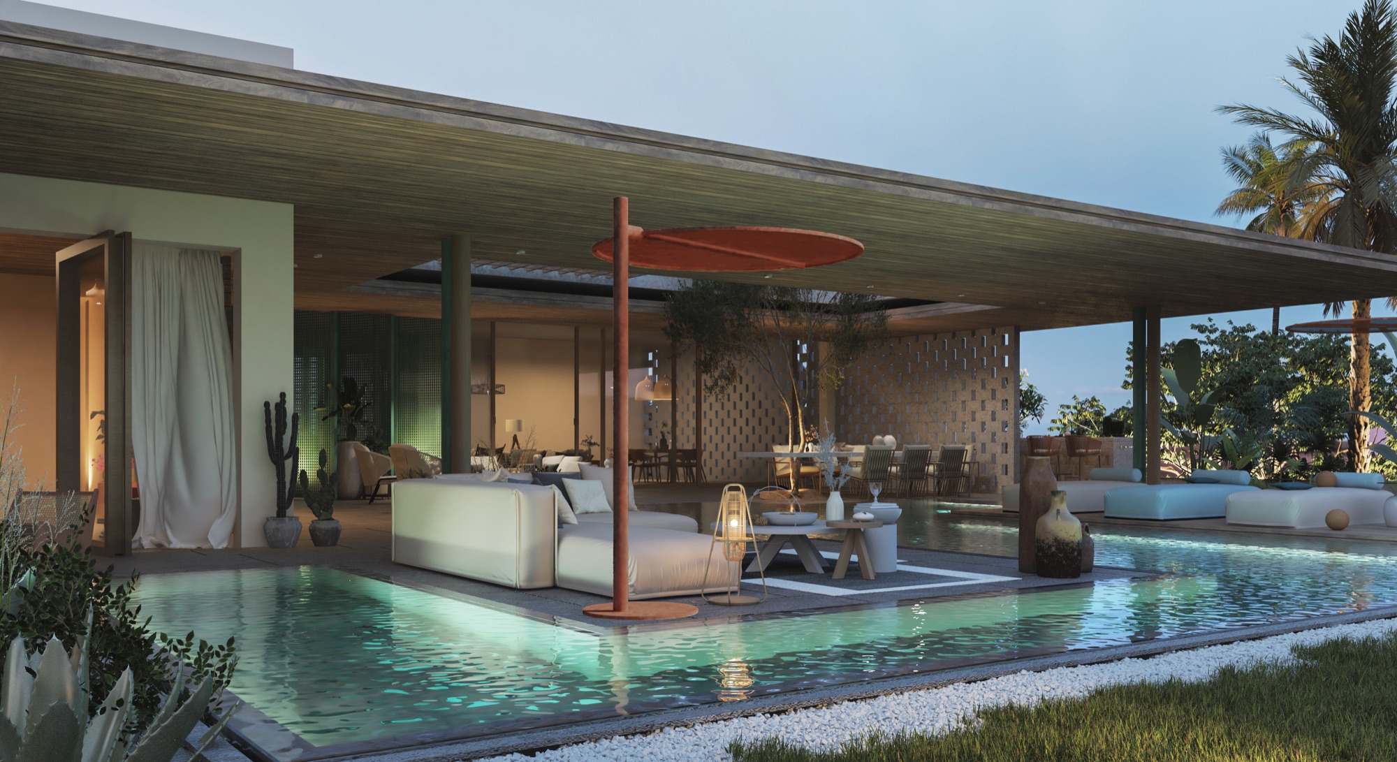 Zoya Ghazala Bay — Villa pool at dusk