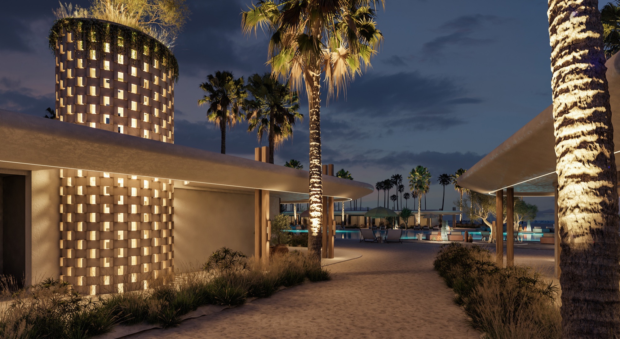 Zoya Ghazala Bay — Cabana tower at night